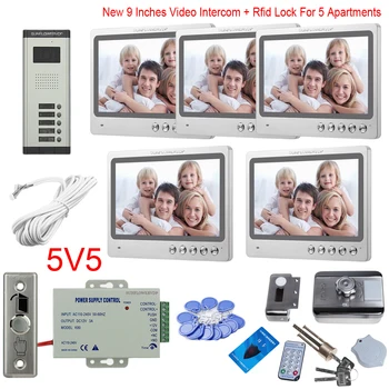 

9” Home Intercom 2/3/4/5/6 Multi Apartments Video Doorphone Monitor With Rfid Cards Electronic Door Lock Doorphone For House
