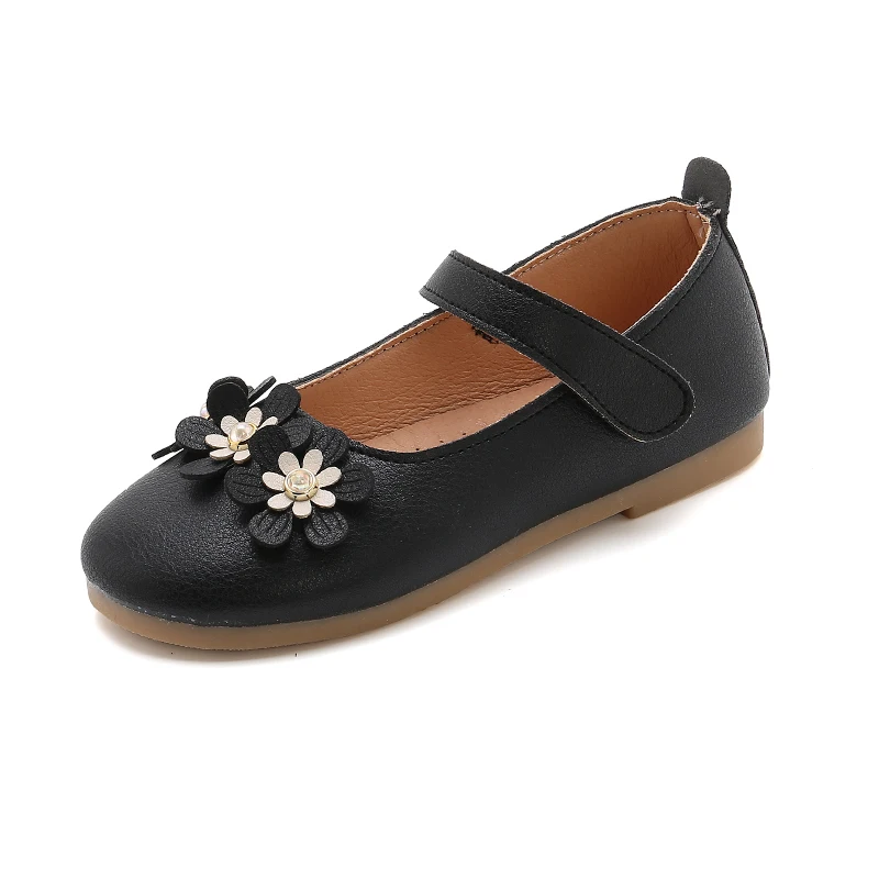 SS022-Black Для маленьких девочек детская кожаная обувь для Детская Вечеринка Танцы тонкие туфли в стиле «Принцесса» с цветочным принтом Начальная школа обувь SS022 - Цвет: SS022-Black