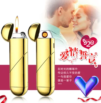 

Creative Customizable Gift Cigarette Lighter Rotating Gas-Electric Mixed Dual-Use USB Charging Peach Heart Cigarette Lighter