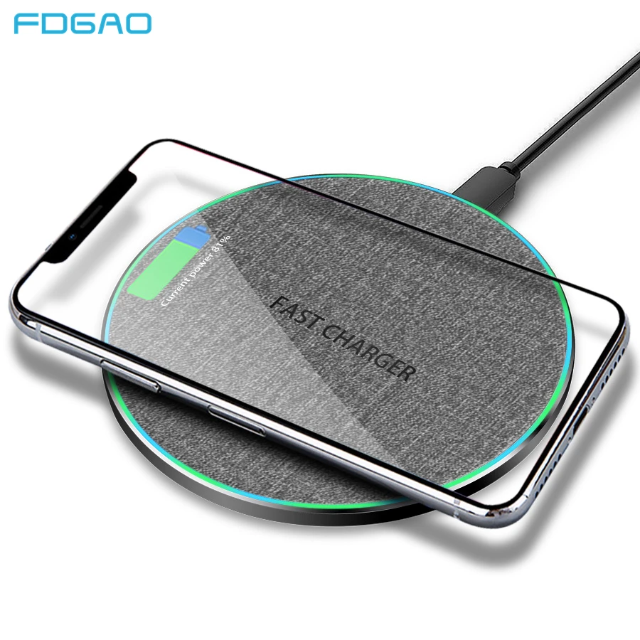 FDGAO 10W Quick Wireless Charger for iPhone XS 11 X 8 XR Airpods Pro Samsung S20 S10 Note 10 9 Xiaomi Mi Qi Fast Charging Pad | Мобильные