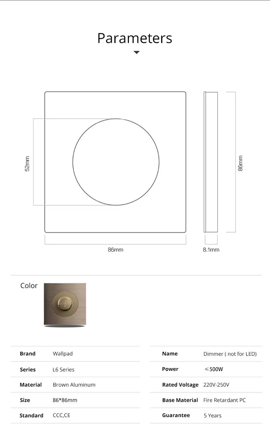 dimmer marrom escovado painel de metal cetim 02