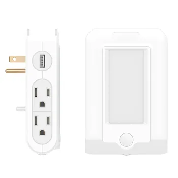 

Wall Mount Charger, 2 USB Ports & 4 AC Outlets Charging Station, Dusk to Dawn LED Night Light, Surge-Protected Power Socket Exte