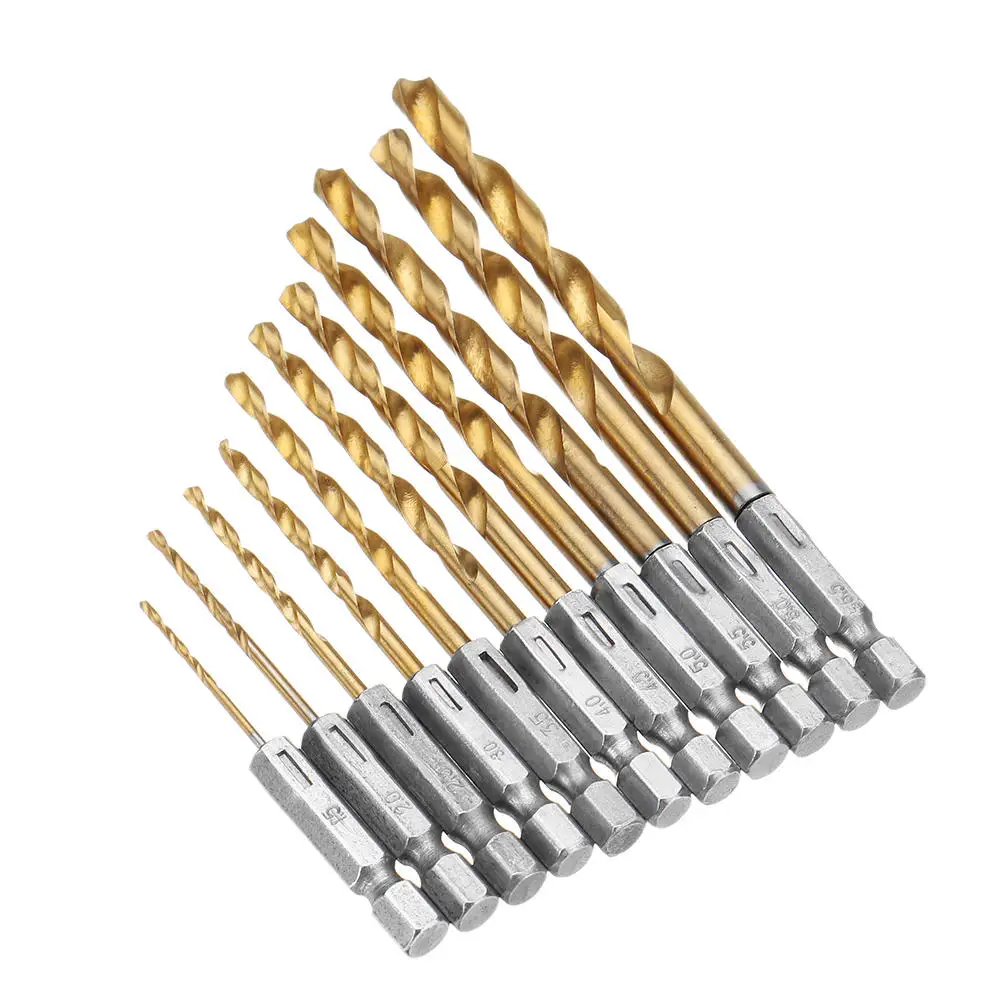 Золотой 13 1 предмет 1/4 inch из быстрорежущей инструментальной стали titanium покрытием Шестигранная ручка спиральное сверло Комплект 1,5-6,5 мм с титановым покрытием спиральное сверло - Цвет: Золотой