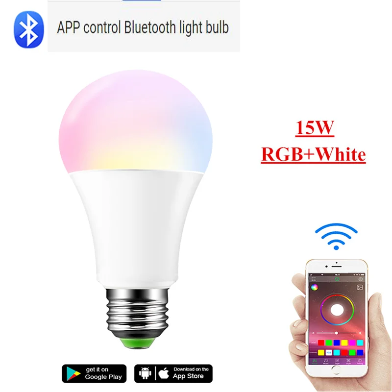 Bluetooth RGBCW 15W С регулируемой яркостью E27 светодиодный светильник RGB 15 Вт WI-FI смарт-лампа Bluetooth APP Управление 5W 10W ИК-пульт дистанционного управления Управление подсветка rgbww светодиодные лампы 85-265V для дома - Испускаемый цвет: Bluetooth RGBCW 15W
