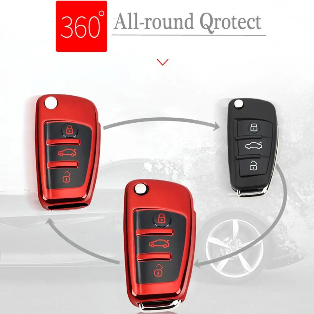 Key Cover Case Styling TPU Soft Bright Plating All Inclusive Protect For Audi Q3 A4L A6L Q5 Q7 A1 A3 3Buttons Folding
