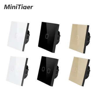 

Minitiger Touch Switch EU standard 1 Gang 1 Way Black/Gold/White Wall Light Touch Screen Switch Crystal Glass Switch Panel