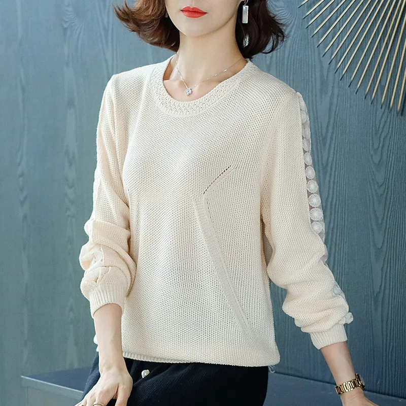 

2020 autumn and winter new hollow ladies top bottoming shirt slimming knitted long-sleeved round neck wild chain link sweater