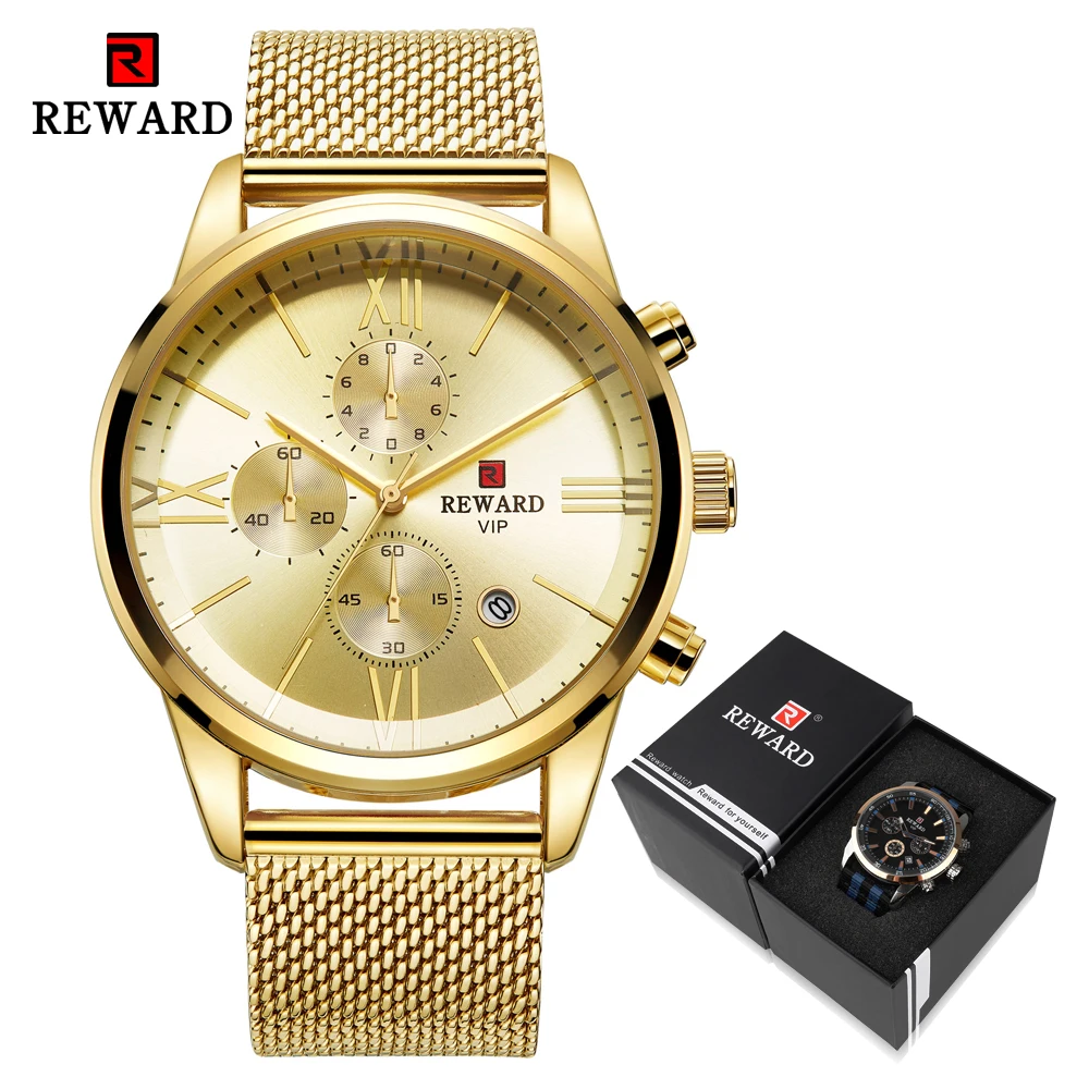 Golden in Box Золотые кварцевые мужские часы Relogio Masculino Топ бренд Роскошные спортивные часы мужские часы Дата водонепроницаемые часы для мужчин - Цвет: Golden in Box