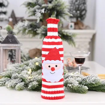 

Sckday Christmas Accessories Striped sweater Wine Bottle Cover Santa for Family Dinner Decor Wine Bottles Cover Table Decoration