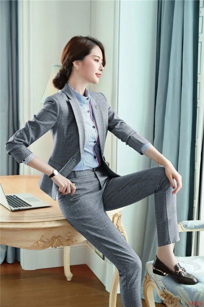 

Formal Business Suits With Pants and Jackets Coat For Women 2019 Spring Autumn Professional Office Work Wear Pantsuits Blazers
