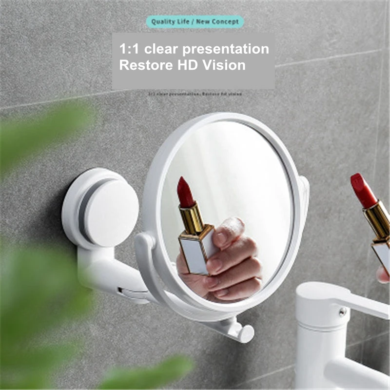 Двустороннее Зеркало для ванной комнаты, настенный Присоске 360 градусов вращающийся круглый дамское зеркальце складной регулируемый макияж отеля