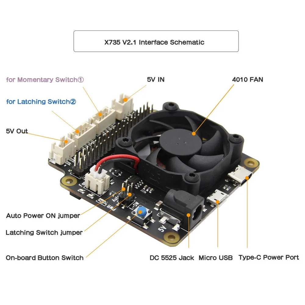  Raspberry Pi 4 Modell B Bord + X825 SSD & HDD SATA Platine mit Metall Fall + X735 Power Management 