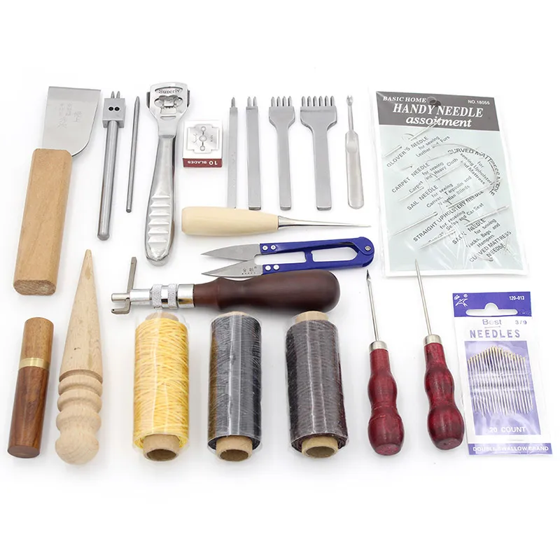 Leather Craft 21 шт./лот набор ручных инструментов для шитья кожаных краев, перфорации ниток ножниц, шило с крюком истончение Groover