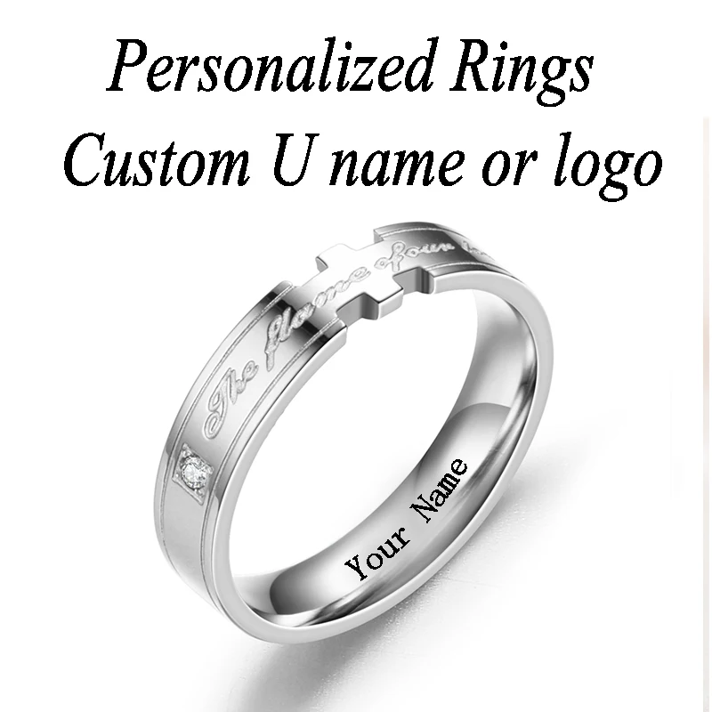 wedding rings Ring Personalized Customized Engraved With Your Name Texts Signature engagement ring ring men rings for wo - Цвет основного камня: Your name Ms