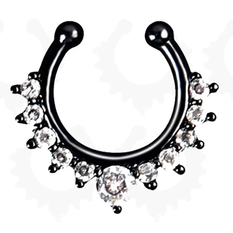 Мода,, женское разноцветное Золотое Кристальное носовое кольцо, носовой гвоздь, прокол, нос, пирсинг, пирсинг - Окраска металла: Black  White Diamond