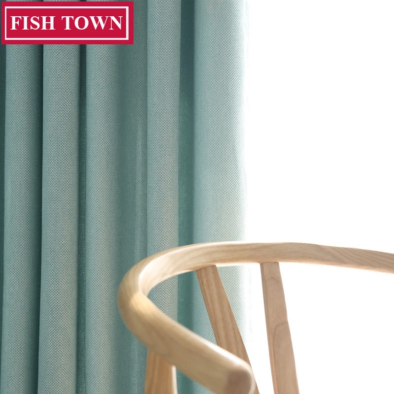 

FISH TOWN Faux Linen 70%-85% Shading Custom Made Simple Small Point Style Solid Color Blackout Curtain For Living Room Window