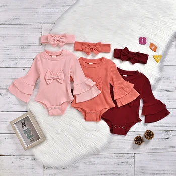 

Menoea 2PCS Baby Clothes 2020 Girls Knitted Solid Jumpsuit Newborn Baby Girl Clothes Solid Color Romper Long Sleeve Outfit