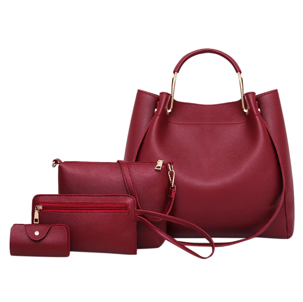 4pcs/sets Female Handbag Women Outdoor Zipper Leather Solid Color Shoulder Bag Exquisite Elegant Messenger Fashion | Багаж и сумки