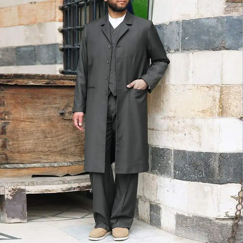 INCERUN 2020 Men Sets Solid Streetwear Long Sleeve Single Breasted Coats Elastic Waist Pants Elegant Muslim Mens Suit 2 Pieces 7 INCERUN 2020 Men Sets Solid Streetwear Long Sleeve Single Breasted Coats Elastic Waist Pants Elegant Muslim Mens Suit 2 Pieces 7