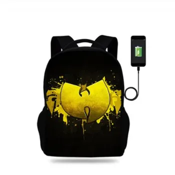 

17inch Wu Tang Killa Bees Hip Print Backpack Women USB Charge Backpacks For Teenager Boys School Bags Laptop Daily Backpacks