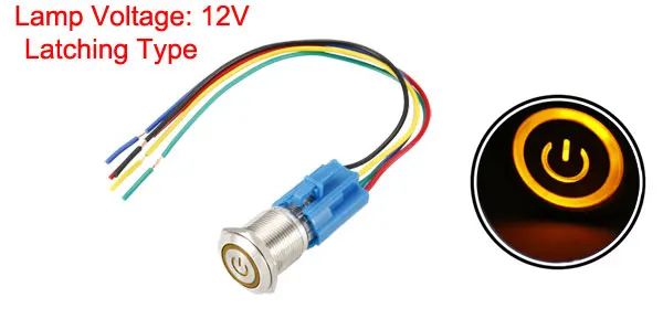 Yellow Latching-12V Uxcell кнопочный переключатель/Мгновенный Металл 19mm монтажное Диаметр 1NO 1NC 12/24V светодиодный светильник с разъем провода - Цвет: Yellow Latching-12V