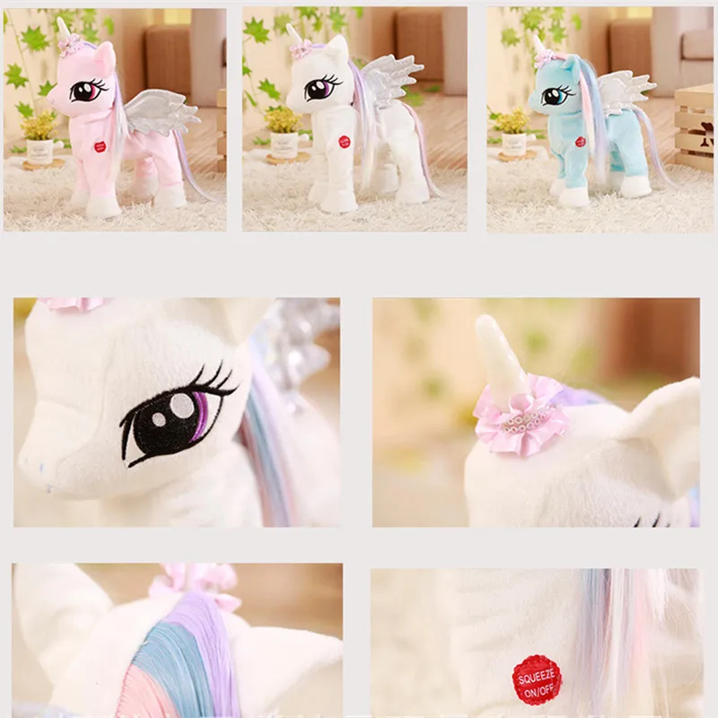 Funny Toys Electric Walking Unicorn Plush Toy with Line Stuffed Animal Electronic Music Unicorn Toy for Children Christmas Gifts