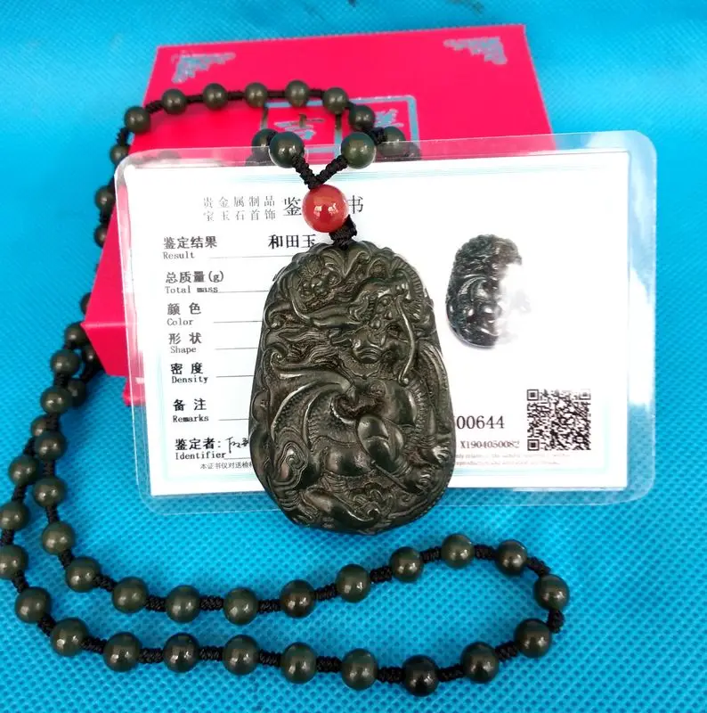 

Admirable kylin amulet fortune Beast pendant Mala Bead Hanging Necklace talisman by bottle Green Jade