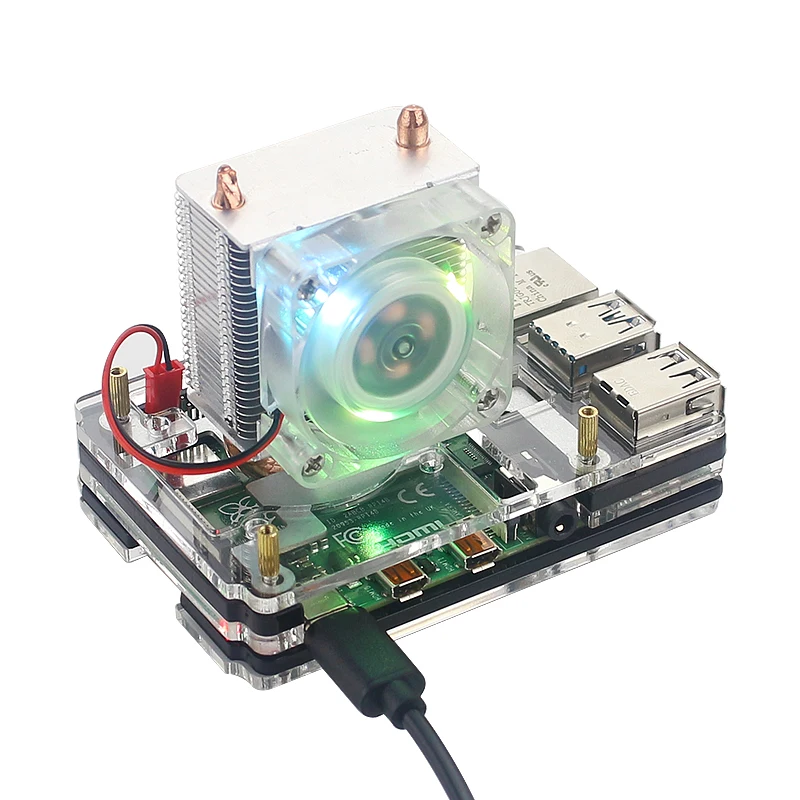 

Raspberry Pi 4 Ice Tower Cooling Fan Super Heat Dissipation 7 Color Light Fan + Acrylic Case for Raspberry Pi 4B