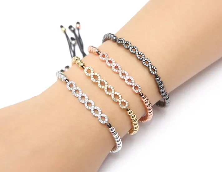 Золото серебро микро pave cz кубический цирконий веревка отрегулированный браслет из медного бисера dyt3r очарование плетеные браслеты для женщин