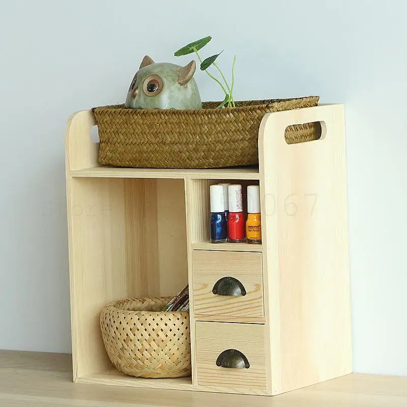Creative Desktop Office Drawer Receiving Box Solid Wood Bedroom Miscellaneous Shelf Office Desk Cleaning Box