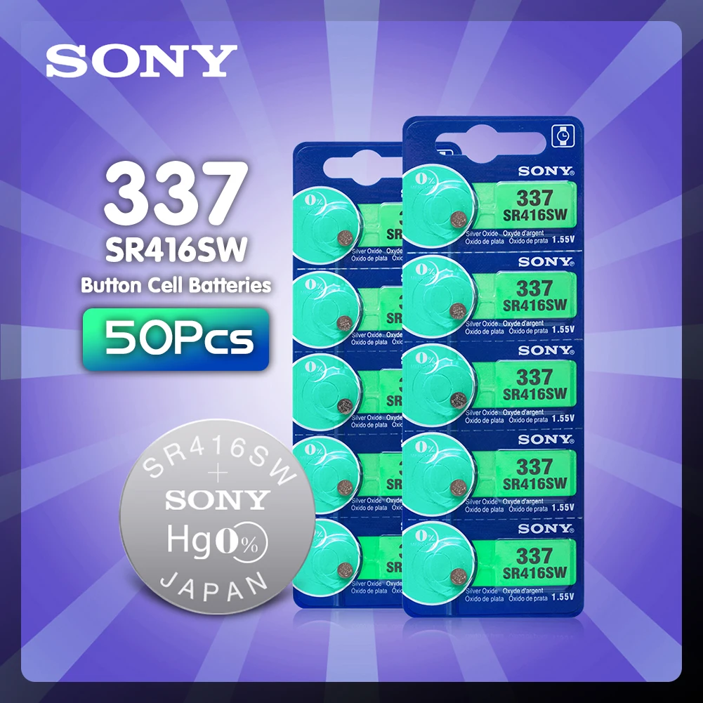 50 шт. Sony Новый долговечный 1 55 в 337 SR416SW 623 D337 V337 SP337 часы Серебряный оксид батарейка