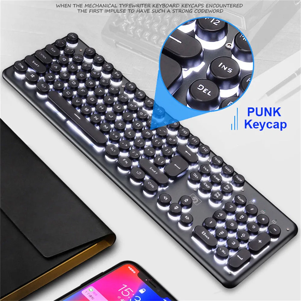 Игровая механическая клавиатура панк ретро 104 клавиш RGB клавиатура с подсветкой металлическая панель USB Проводная Водонепроницаемая компьютерная игровая клавиатура