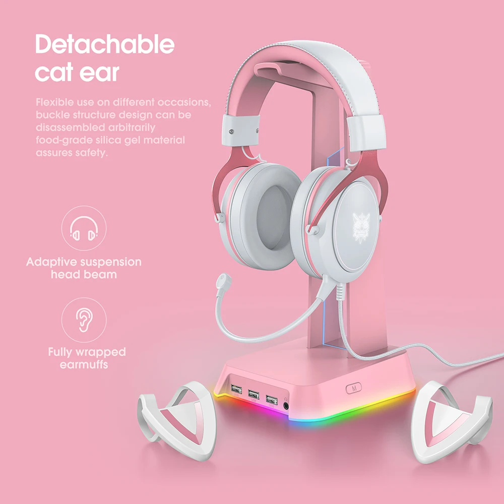 Auriculares de oreja de gato con micrófono con cancelación de ruido y  sonido envolvente, auriculares para juegos con orejas de gato extraíbles,  luces