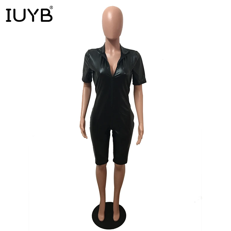 IUYB Лето сексуальные модные элегантные женские Мини-комбинезоны однотонные с коротким рукавом кожаные новинки обтягивающие костюмы JLX3069