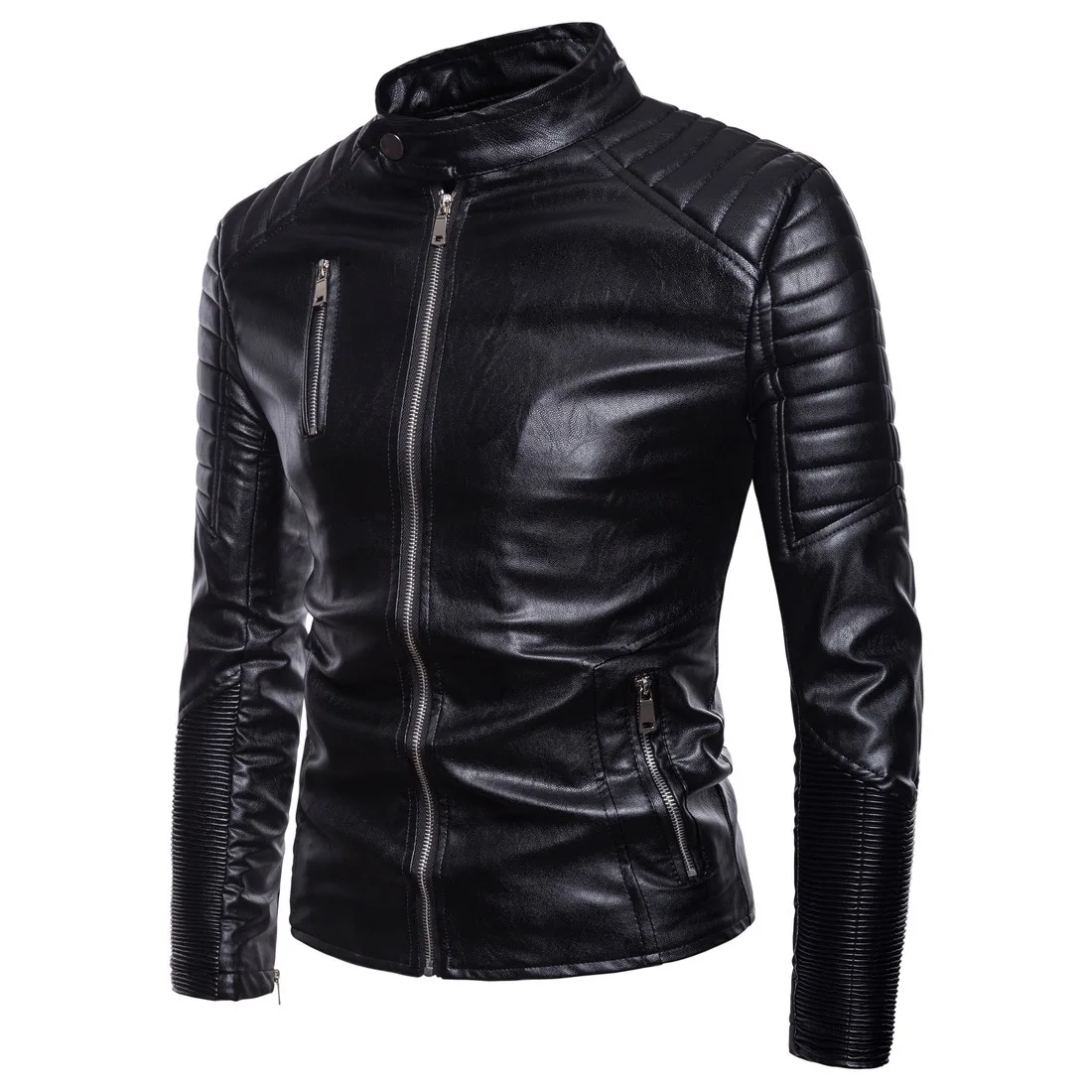 

[Code] European Men'S Wear 2019 Autumn And Winter Leather Coat Men Leather Jacket Biker Jacket Men's Multi-Zipper Leather Coat