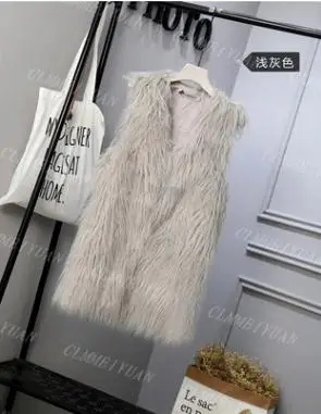 light grey Новинка S/3Xl женские длинные жилеты из искусственного меха зима-осень пушистые меховые куртки без рукавов с v-образным вырезом Модные жилеты из искусственного меха J3047 - Цвет: light grey