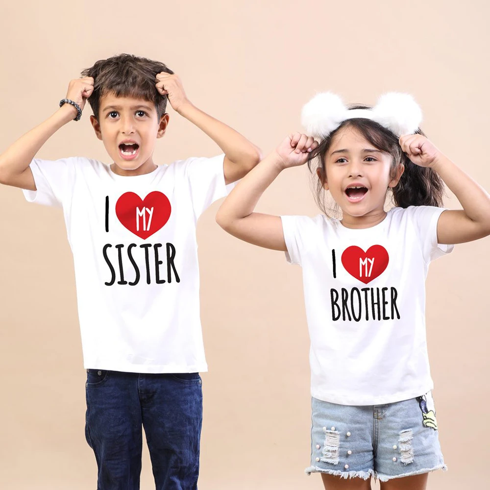 Одинаковые футболки для детей с надписью «I Love My Sister»/«Brother» топы для мальчиков и девочек, летняя футболка с короткими рукавами для малышей Детские футболки для всей семьи, BAL627