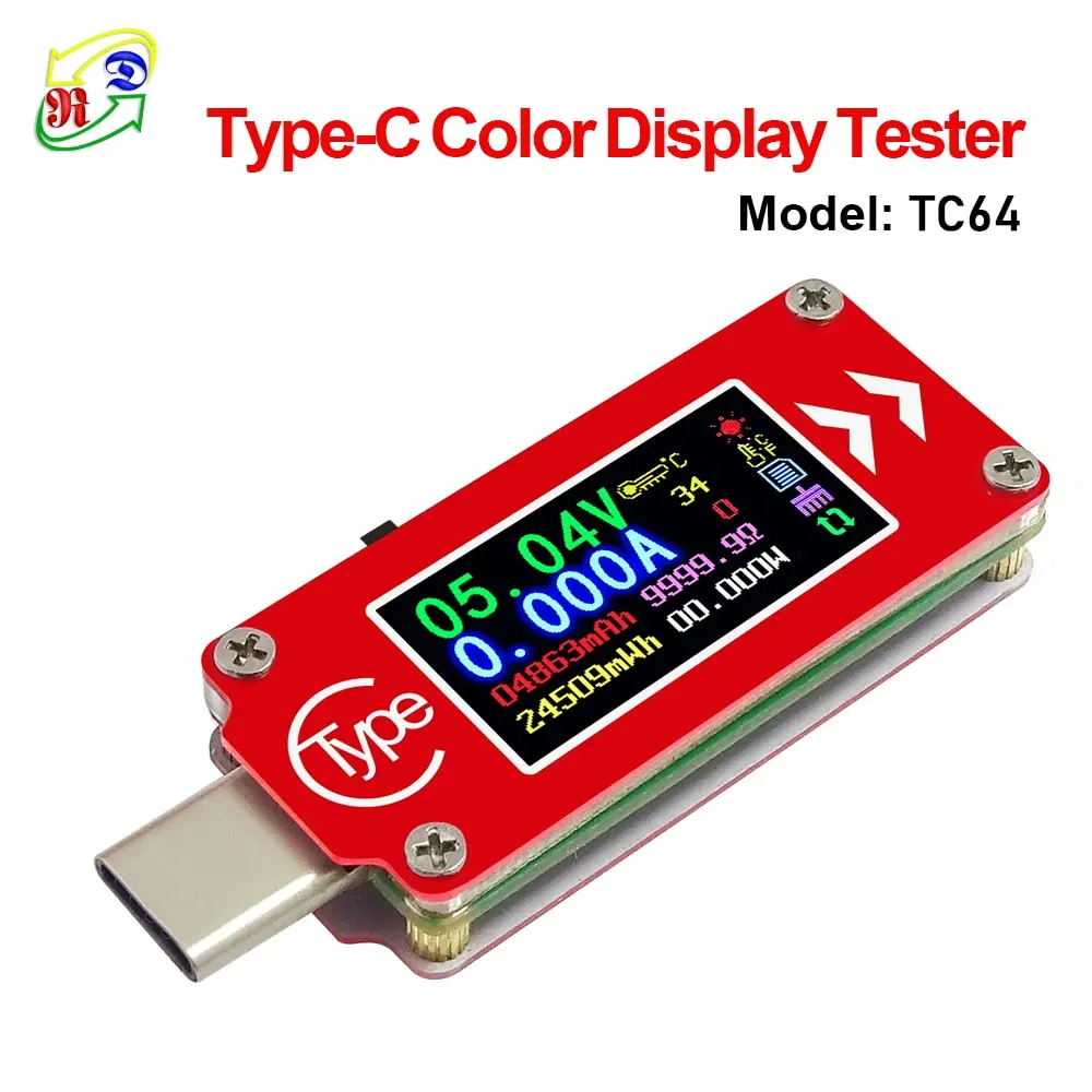 RD TC64 тип-c цветной ЖК-дисплей USB Вольтметр Амперметр Напряжение измеритель тока мультиметр батарея PD Зарядка банк питания USB Тестер