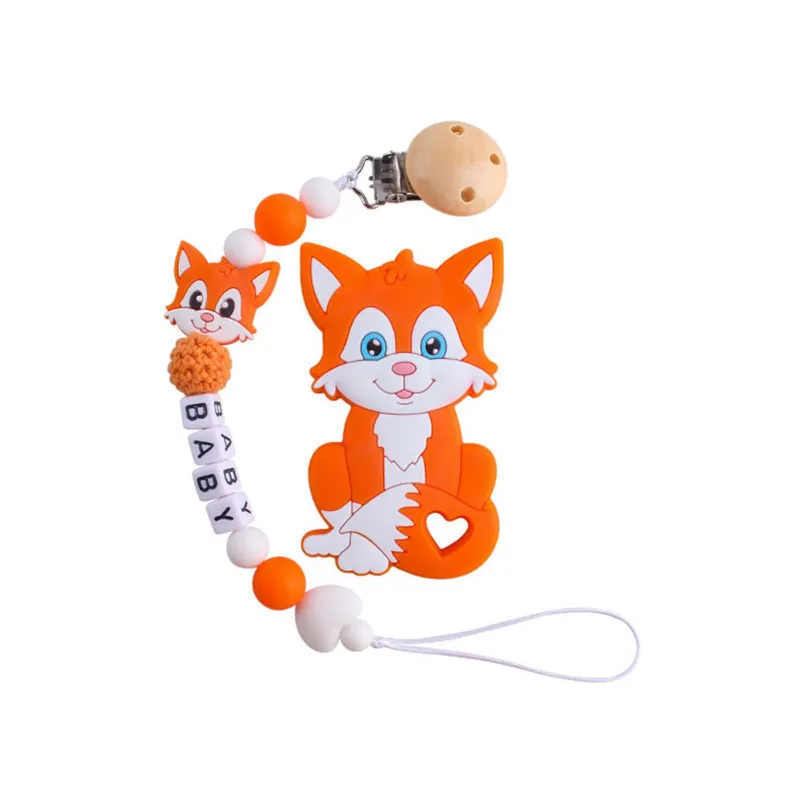 Teething Toys Pacifier Clip Baby Teether Food Grade Silicone Chews Nurse Gift Toys Cat Teething Necklace Pacifier Clip with Name DIY Custom