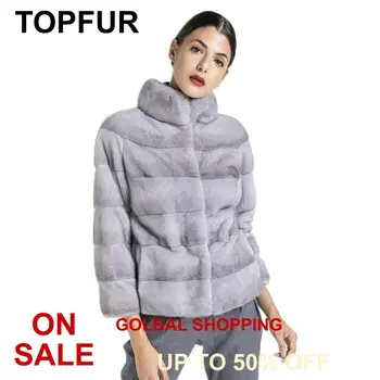 

TOPFUR 2019 Imported Sapphire Blue Mink Fur Coat Women winter coat women leather jacket plus size real fur coat women Light Grey