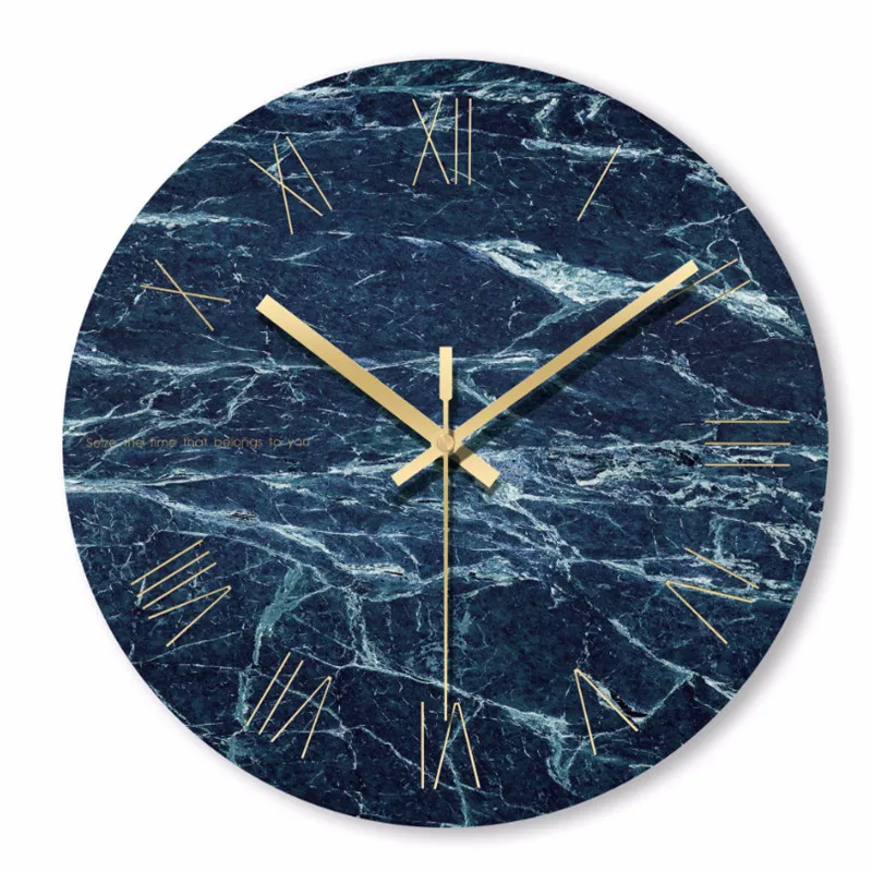 Nordic Minimalist Blue Marble Wall Clock Mute Quartz Clock Ornament Restaurant Living Room Circle Wall Clock Modern Home Decor