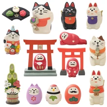 Япония Подлинная kawaii талисман Манеки Неко Счастливый Кот Лиса Миниатюрная модель Фигурки Рождественский магазин украшения дома