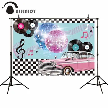 

Allenjoy Disco Dancing Activities Background Supplies Tapes Note Music Car Black White Plaid Photo Backdrop Events Party Curtain