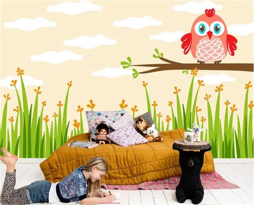 Пользовательские 3d фотообои детская комната спальня роспись Сова зеленые листья