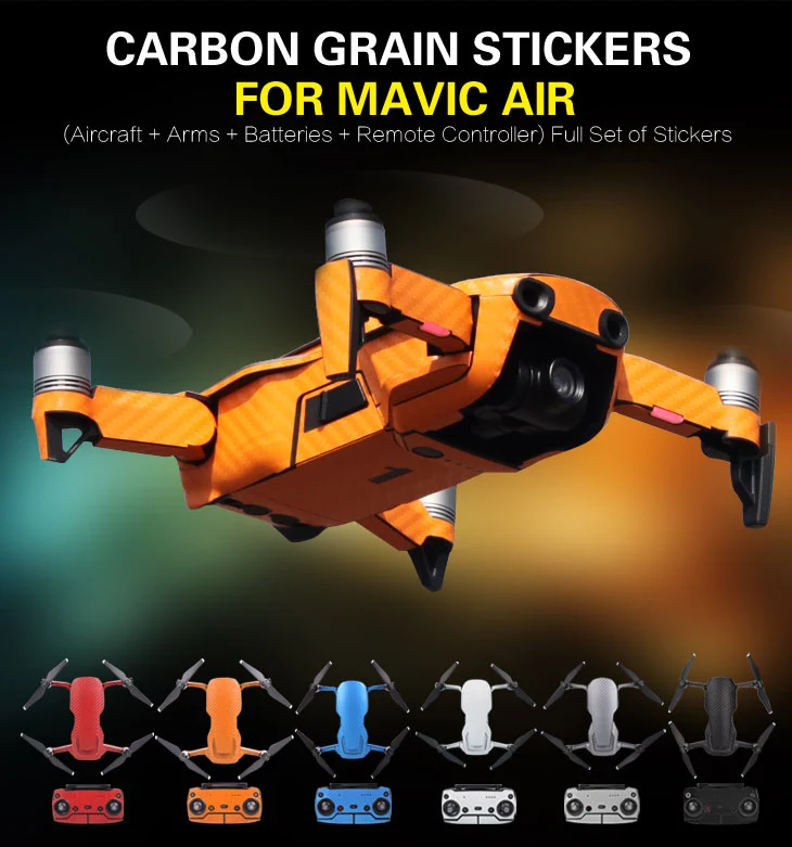 

Waterproof PVC Carbon Grain Graphic Stickers Full Set Skin Wrap Mavic Decals for DJI MAVIC AIR Drone body Arm Battery Control