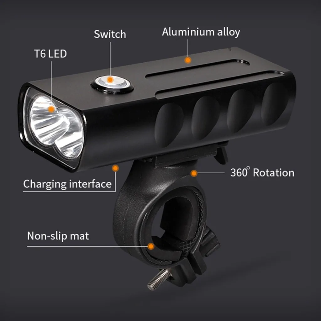 T6 светодиодный передний велосипедный фонарь, велосипедный светильник, налобный фонарь, налобный светильник с зарядкой от USB, 300-500 метров, защита от избыточного заряда из алюминиевого сплава# JX