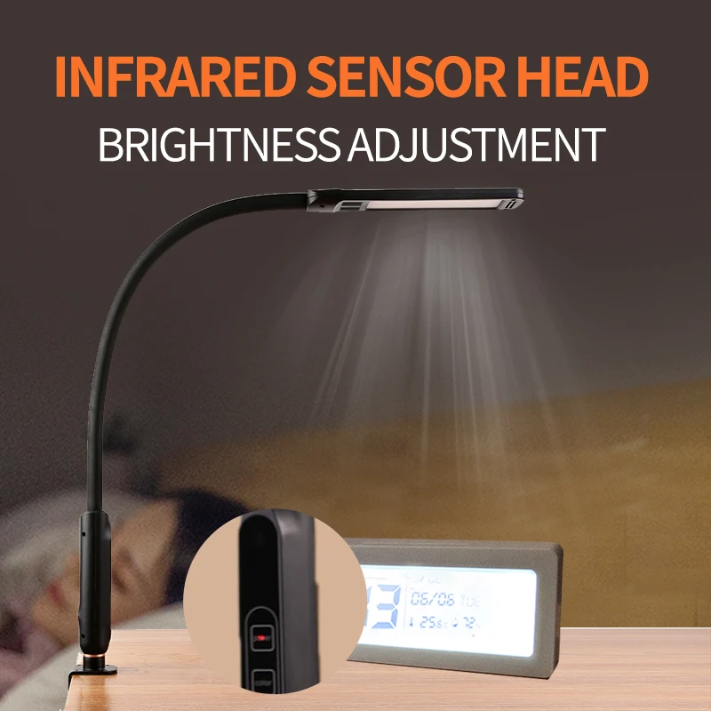 LED 3 In 1 Clip-on Lamp Floor Lamp Desk Lamp With Remote Control Dimming Gooseneck Pole Folding Lamp For Bed Living Room Office 2