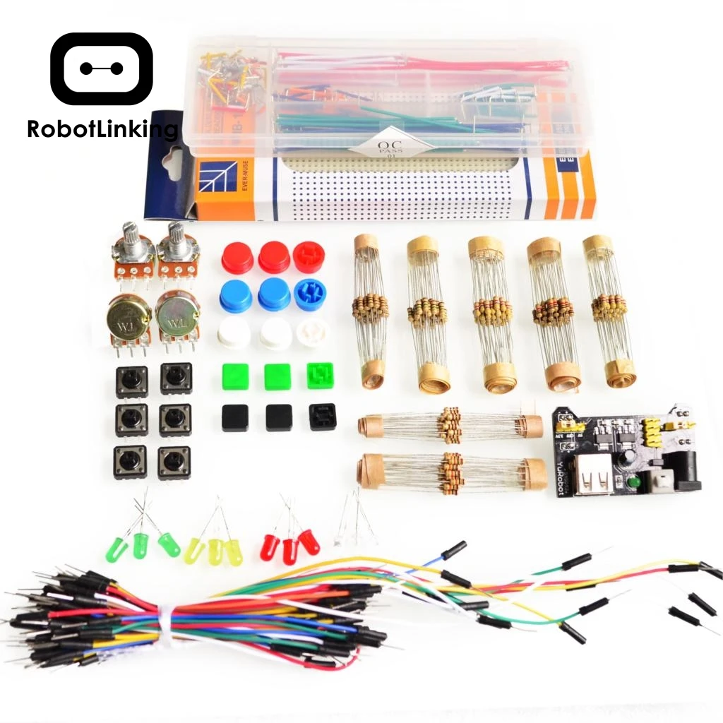 Универсальная посылка для Arduino+ 3,3 В/5 В силовой модуль+ MB-102 макетная плата 830 точек+ 65 гибких кабелей+ Соединительная проволочная коробка