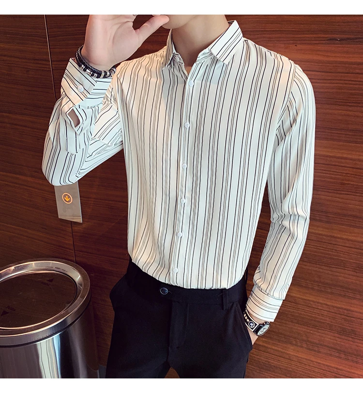 Полосатая мужская деловая рубашка Camisa, повседневная приталенная рубашка с длинным рукавом, Мужская одежда, уличная одежда, Social Top Chemise Homme