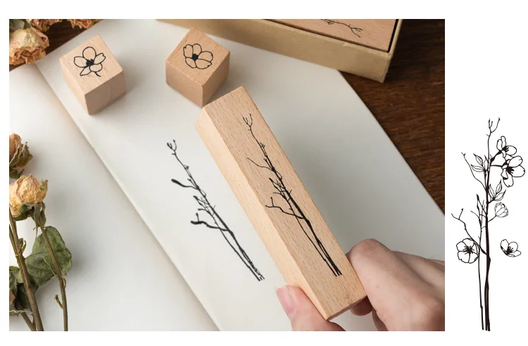 20 шт./компл. Винтаж цветок деревянная печать декоративная печать ...